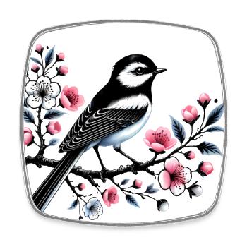 Chicadee auf blühendem Ast Design - Viereckiger Kühlschrankmagnet - Weiß - Vorne