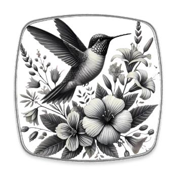 Kolibri mit eleganten Blumen - Viereckiger Kühlschrankmagnet - Weiß - Vorne