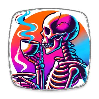Neon Skeleton Sipping Coffee Design - Square fridge magnet - white - Front