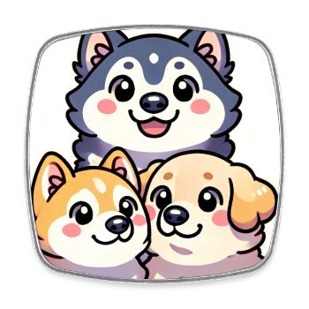 Adorable chien empilé dessin animé - Magnet carré - blanc - Devant