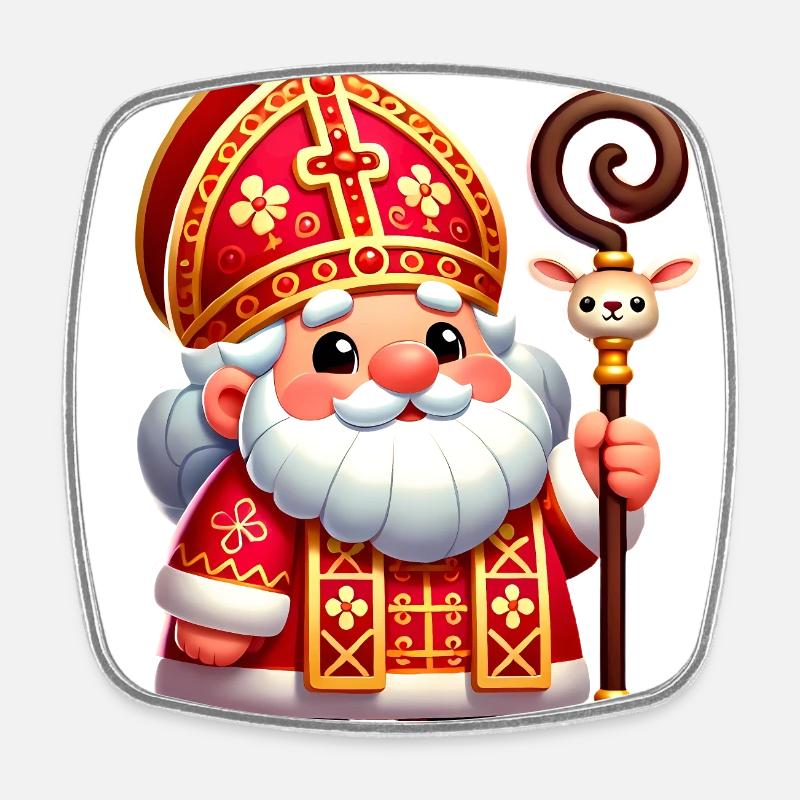 Festive Saint Nicholas Cartoon Design - Square fridge magnet - white