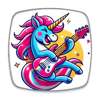 Conception de guitare licorne à bascule - Magnet carré - blanc - Devant