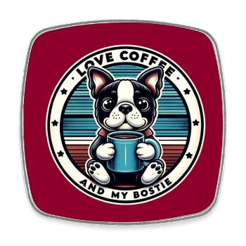 Kaffee und mein Bostie Boston Terrier - Viereckiger Kühlschrankmagnet - Weiß - Vorne