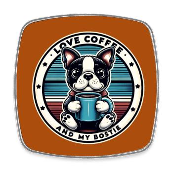 Kaffee und mein Bostie Boston Terrier - Viereckiger Kühlschrankmagnet - Weiß - Vorne