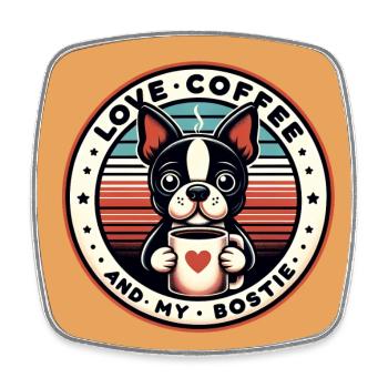 Kaffee und mein Bostie Boston Terrier - Viereckiger Kühlschrankmagnet - Weiß - Vorne