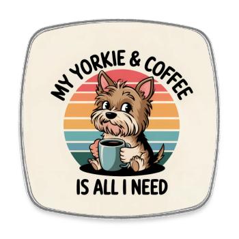 Café et Yorkie Yorkshire Terrier - Magnet carré - blanc - Devant