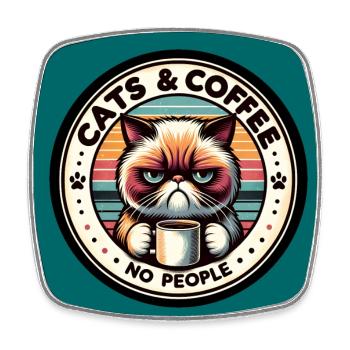 Katze und Kaffee keine Menschen - Viereckiger Kühlschrankmagnet - Weiß - Vorne