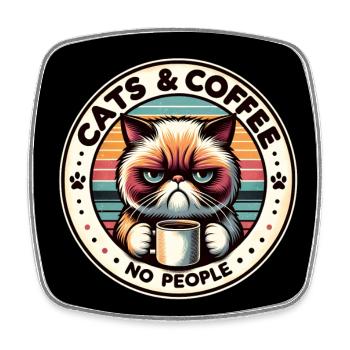 Katze und Kaffee keine Menschen - Viereckiger Kühlschrankmagnet - Weiß - Vorne