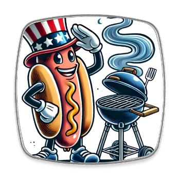 Smokin Hot BBQ Retro Hot Dog Design - Viereckiger Kühlschrankmagnet - Weiß - Vorne