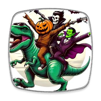 Gruseliges Trio Reiten TRex Halloween Spaß - Viereckiger Kühlschrankmagnet - Weiß - Vorne