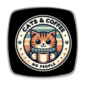 Katze und Kaffee keine Menschen - Viereckiger Kühlschrankmagnet - Weiß - Vorne