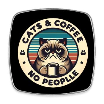Katze und Kaffee keine Menschen - Viereckiger Kühlschrankmagnet - Weiß - Vorne