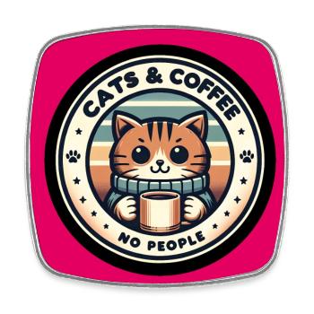 Katze und Kaffee keine Menschen - Viereckiger Kühlschrankmagnet - Weiß - Vorne