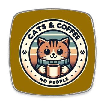 Katze und Kaffee keine Menschen - Viereckiger Kühlschrankmagnet - Weiß - Vorne