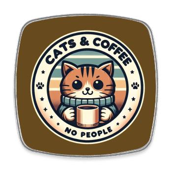 Katze und Kaffee keine Menschen - Viereckiger Kühlschrankmagnet - Weiß - Vorne