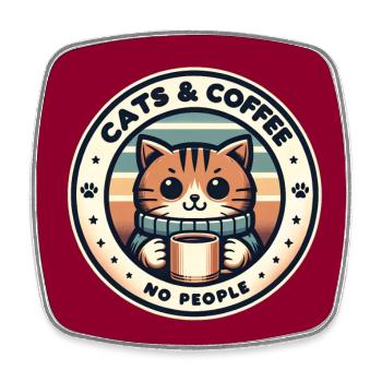 Katze und Kaffee keine Menschen - Viereckiger Kühlschrankmagnet - Weiß - Vorne