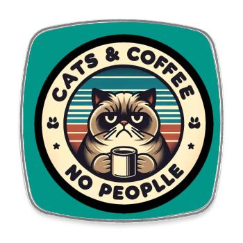 Katze und Kaffee keine Menschen - Viereckiger Kühlschrankmagnet - Weiß - Vorne