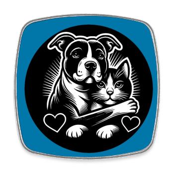 Staffordshire Terrier and Cat Love Friendship - Square fridge magnet - white - Front