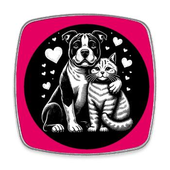 Staffordshire Terrier and Cat Love Friendship - Square fridge magnet - white - Front