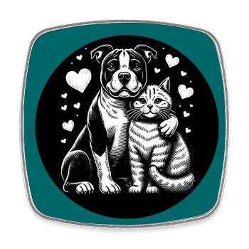 Staffordshire Terrier and Cat Love Friendship - Square fridge magnet - white - Front