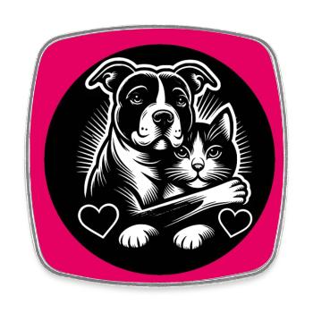 Staffordshire Terrier and Cat Love Friendship - Square fridge magnet - white - Front