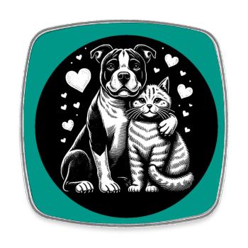 Staffordshire Terrier and Cat Love Friendship - Square fridge magnet - white - Front