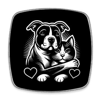 Staffordshire Terrier and Cat Love Friendship - Square fridge magnet - white - Front