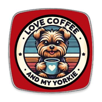 Café et Yorkie Yorkshire Terrier avec cafetière - Magnet carré - blanc - Devant