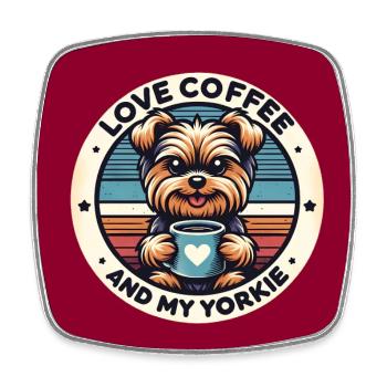 Coffee and Yorkie Yorkshire Terrier with Coffee Pot - Square fridge magnet - white - Front