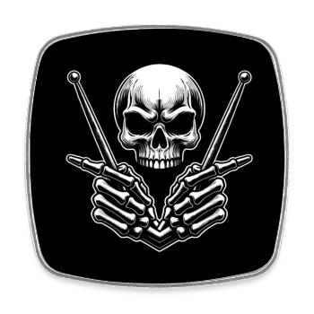 Skull with drumsticks in bone hands - Square fridge magnet - white - Front