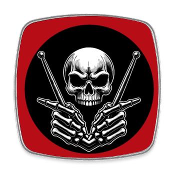 Skull with drumsticks in bone hands - Square fridge magnet - white - Front