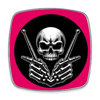 Skull with drumsticks in bone hands - Square fridge magnet - white - Front