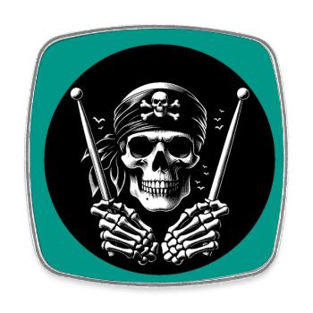 Skull Pirat mit Drumsticks in Knochenhänden - Viereckiger Kühlschrankmagnet - Weiß - Vorne
