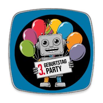 3 Jahre dritter Geburtstag Roboter mit Luftballons - Viereckiger Kühlschrankmagnet - Weiß - Vorne