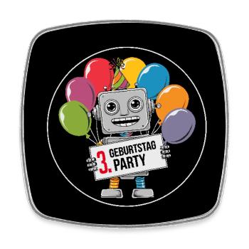 3 Jahre dritter Geburtstag Roboter mit Luftballons - Viereckiger Kühlschrankmagnet - Weiß - Vorne