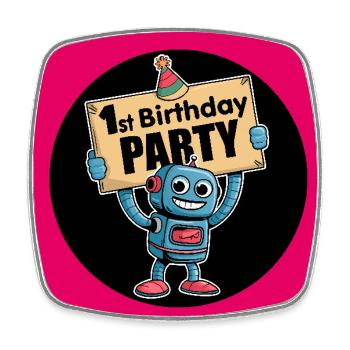 Ich bin 1 Jahr erster Geburtstag mit Roboter - Viereckiger Kühlschrankmagnet - Weiß - Vorne