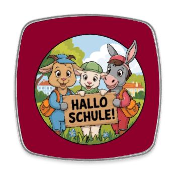 Einschulung Hallo Schule mit lustigen Tieren - Viereckiger Kühlschrankmagnet - Weiß - Vorne