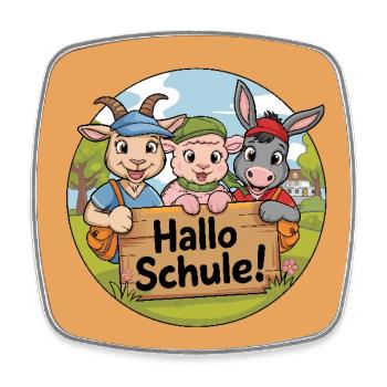 Einschulung Hallo Schule mit lustigen Tieren - Viereckiger Kühlschrankmagnet - Weiß - Vorne