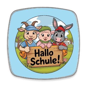 Einschulung Hallo Schule mit lustigen Tieren - Viereckiger Kühlschrankmagnet - Weiß - Vorne