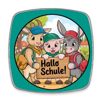 Einschulung Hallo Schule mit lustigen Tieren - Viereckiger Kühlschrankmagnet - Weiß - Vorne