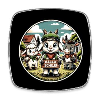 Einschulung Button lustige Tiere ABC Schütze - Viereckiger Kühlschrankmagnet - Weiß - Vorne
