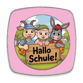 Einschulung Hallo Schule mit lustigen Tieren - Viereckiger Kühlschrankmagnet - Weiß - Vorne