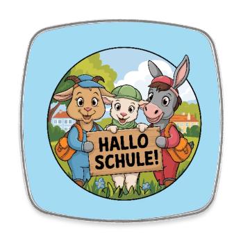 Einschulung Hallo Schule mit lustigen Tieren - Viereckiger Kühlschrankmagnet - Weiß - Vorne