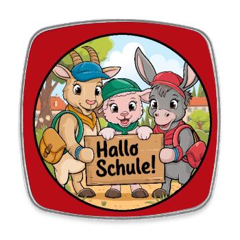 Einschulung Hallo Schule mit lustigen Tieren - Viereckiger Kühlschrankmagnet - Weiß - Vorne