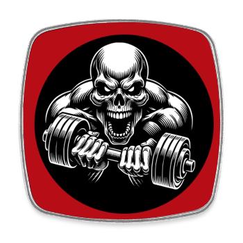 No Limit Hard Workout Skull with Dumbbell - Square fridge magnet - white - Front