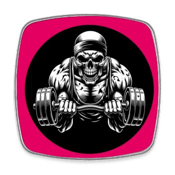 No Limit Hard Workout Skull with Dumbbell - Square fridge magnet - white - Front