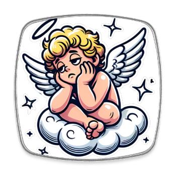 Funny Cherub on Cloud Pop Art Design - Square fridge magnet - white - Front