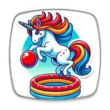Bunter Einhorn Pool Bounce Spaß - Viereckiger Kühlschrankmagnet - Weiß - Vorne