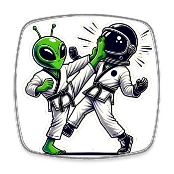 Alien vs Astronaut Karate Kampf - Viereckiger Kühlschrankmagnet - Weiß - Vorne