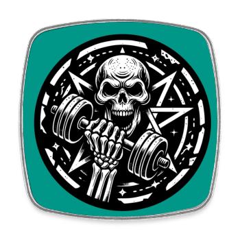 Musculation crâne avec pentagramme et haltère - Magnet carré - blanc - Devant